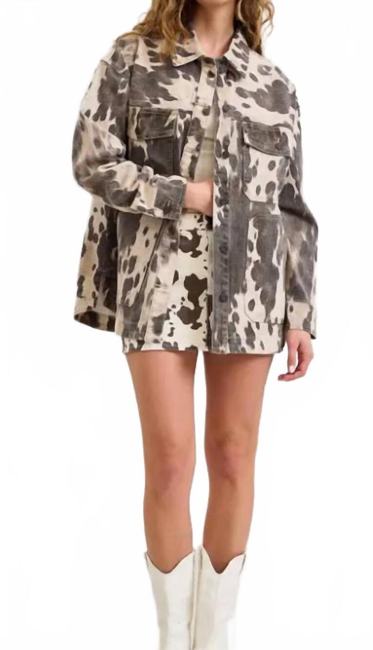 NEW HIDDEN cotton oversized shacket in cow print